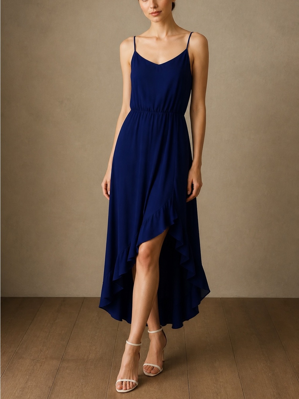 Mason - 100% Silk Deep Cobalt Blue Asymmetrical Slip Dress Chic Party Luxury